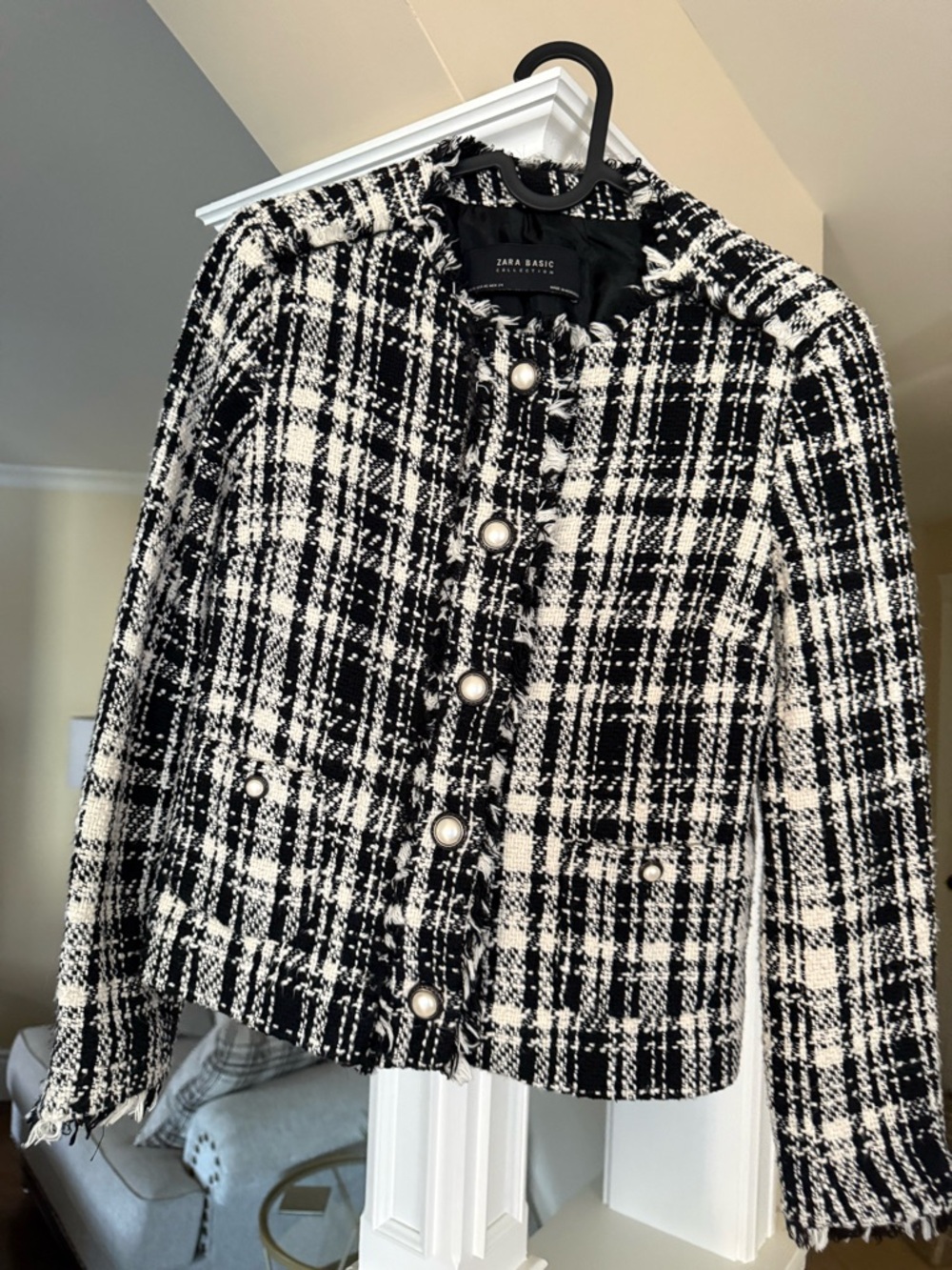 Zara Basic Collection Black & White Tweed Button-Front Jacket